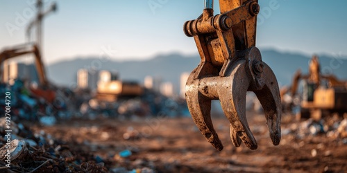 Wallpaper Mural Heavy Duty Excavator Claw Gripping Debris at a Construction Site. Torontodigital.ca