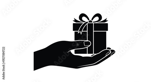 A hand offering a gift presented in a black and white illustration