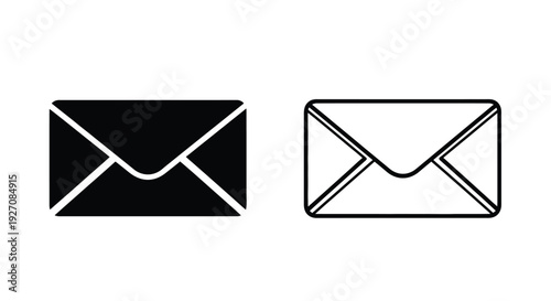 Two envelope icons one filled one outlined representing mail concepts