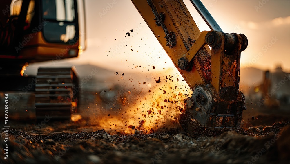 custom made wallpaper toronto digitalExcavator Digging Earth at Sunset Construction Site.