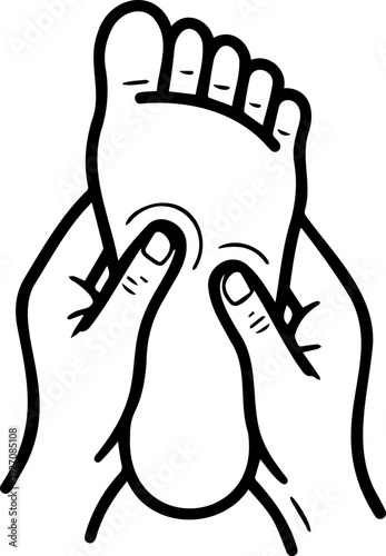 Foot Massage and Reflexology Icon: Hands Massaging a Human Foot, Spa Wellness and Physiotherapy Concept, Minimalist Line Art Vector
