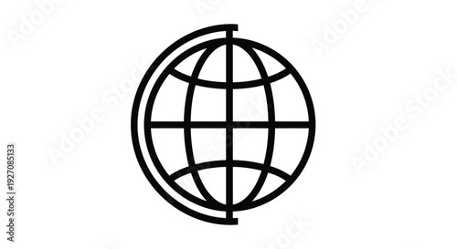 Simple black and white line drawing of a globe with meridians
