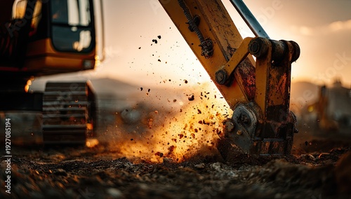 Wallpaper Mural Excavator Digging Earth at Sunset Construction Site. Torontodigital.ca