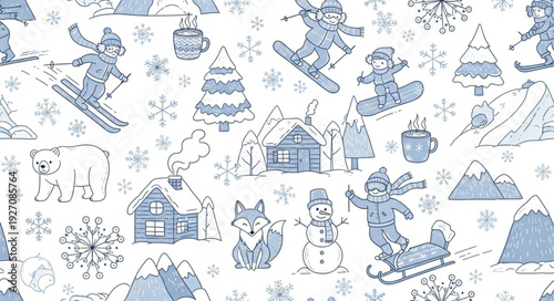 Winter Sport Snowboard Ski Resort Pattern.