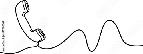 Black line of a telephone handset with cord line telephone one line minimalist