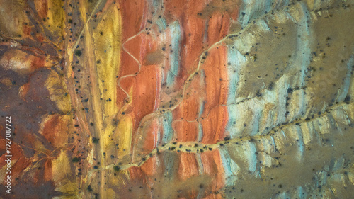 Obraz na płótnie Aerial Nevada Colorful Striated Desert Landscape Near Lava Butte Top Down
