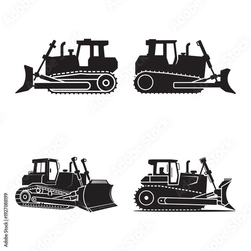 Bulldozer silhouette set for earthmoving and site preparation works