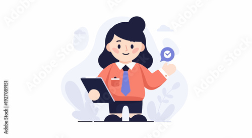 Cheerful person in business attire holds a clipboard with a thumbs-up gesture