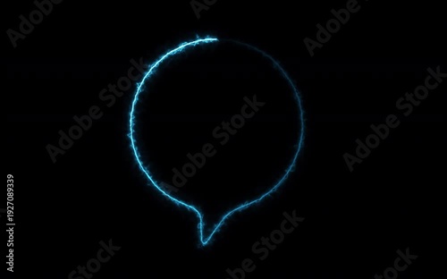 Video. Electric blue neon animation of text balloons. Animation on a black background. 4K.
