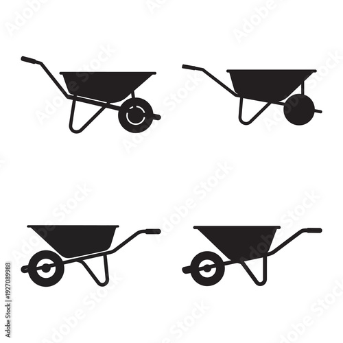Wheelbarrow icon set, wheelbarrow silhouette, farm tool vector icon set