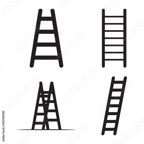 Ladder icon set, ladder silhouette, step ladder vector icon set
