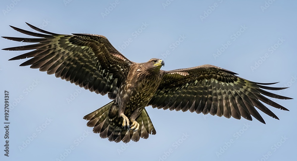 Fototapeta premium Bird of Prey Soaring in Clear Blue Sky.