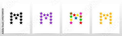 Stars Twinkle Rating Letter Alphabet Initial Logo Design M