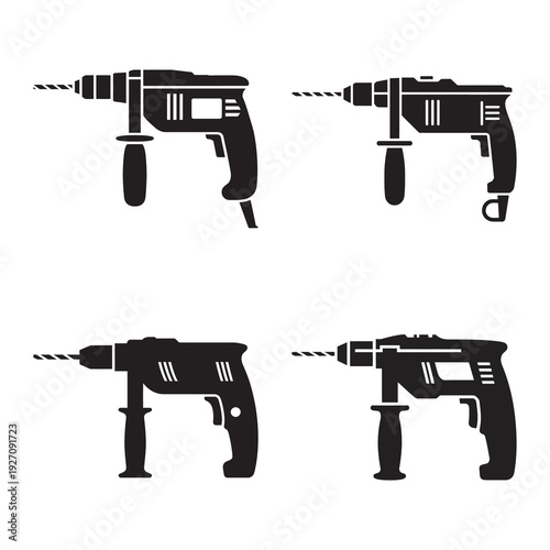 Set of power drill icons for construction and home repair projects now