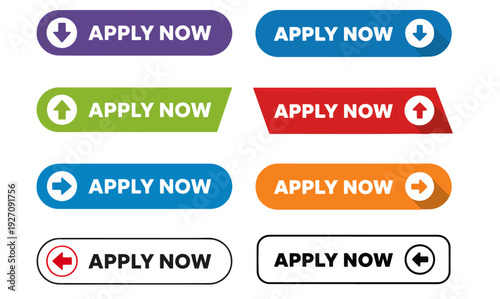 Flat-Style Apply Now Buttons with Unique Designs on PNG Background, Apply Now Button, Call-to-Action Button, Flat Design CTA, White Background Button, Rounded Corner Button, Sharp Edge Button, 