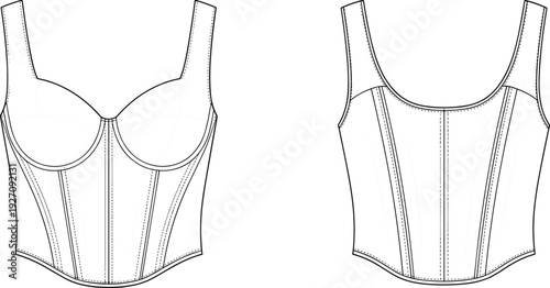 Corset patterns front and back views clothing fashion garment