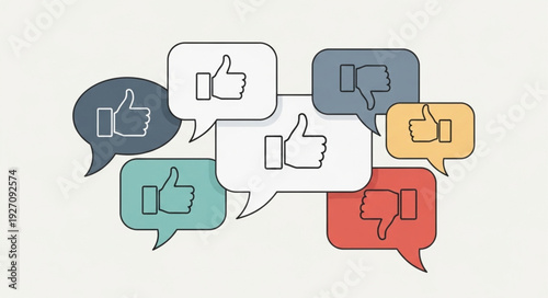 Social media feedback icons in speech bubbles communication concept.