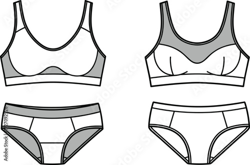 Gray and white lingerie sets with black outlines underwear panties women's clothing