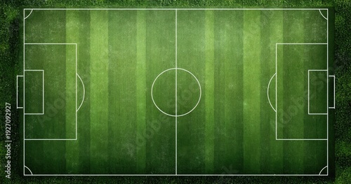 Top View of a Lush Green Soccer Field with White Markings.