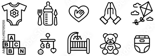 baby care childcare outline vector icons
