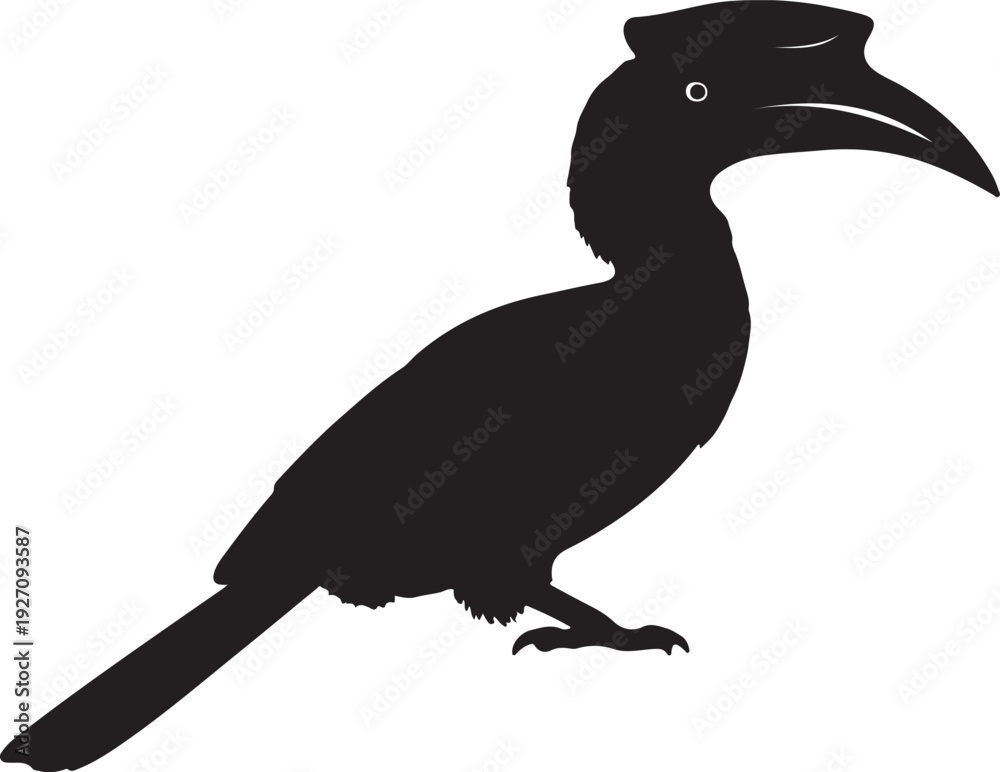 Fototapeta premium Hornbill in silhouette vecor icon.