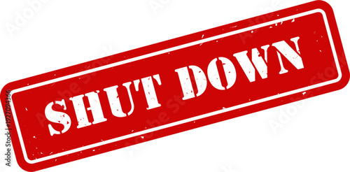 Shut Down Grunge Rubber Stamp Vector – Vintage Distressed Red Ink Seal Label for Closed Business, System Stop Warning, Factory Halt Notice
