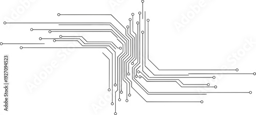 Circuit board design with intricate black lines and connections