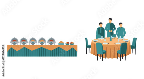 Set of 2 restaurant table scenes vector