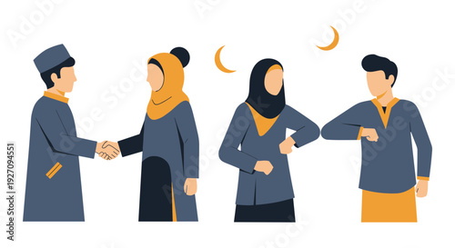 Vector illustration of four diverse people interacting