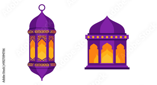 Set of 2 purple lantern icons vector
