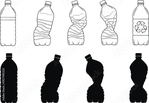 Plastic water bottles in various orientations and colors plastic bottles recyclable recycling symbol