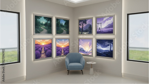Peaceful Memory Care Room Interior with 3D Embossed Wall Frame Photos and Decorative Objects