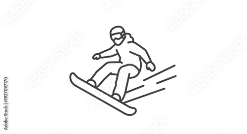 Minimalist Line Art Drawing of a Snowboarder in Action.