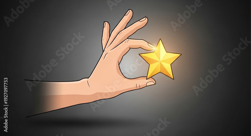Hand holding a golden star award symbol.