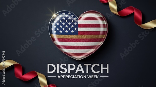 Dispatch Appreciation Week Social Media Graphic Featuring Patriotic Heart US Flag Design and Elegant Gold Ribbons