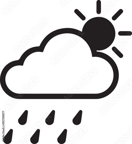 Minimalist sun behind clouds icon vector for weather and forecast