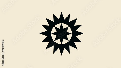 Abstract black starburst symbol on a light beige background, minimalist geometric design, sun graphic icon, modern illustration