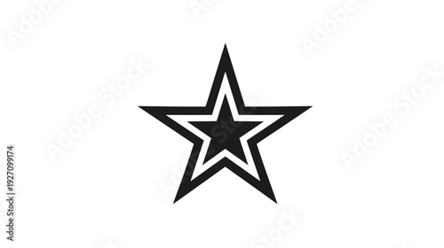 Stylized black and white nested star icon graphic. Simple geometric shape illustration for design, success, rating, and quality concepts.