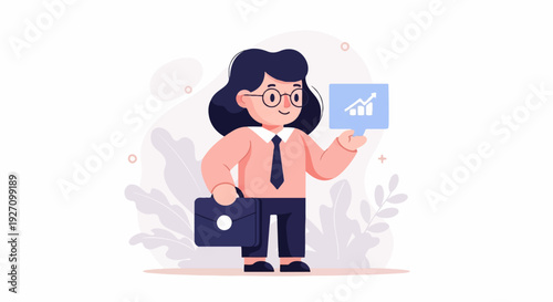 Businesswoman with briefcase holding a chart symbol