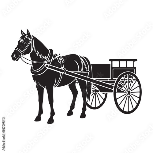 Classic Black Horse and Cart Vector Silhouette Design
