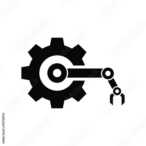 Industrial Robotic Arm and Gear Icon for Automation, Mechanical Engineering and Manufacturing Concept