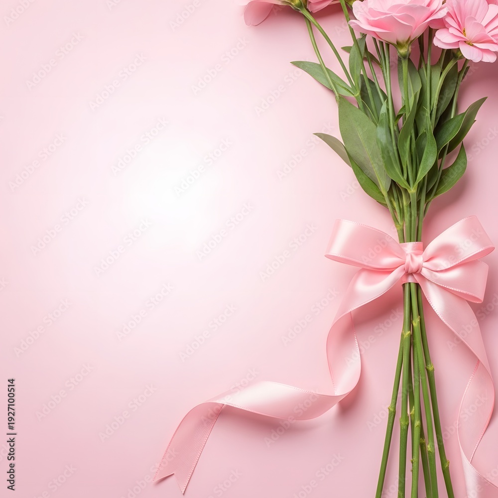 Obraz premium Beautiful pink flowers bouquet for mother's day celebration with ribbon