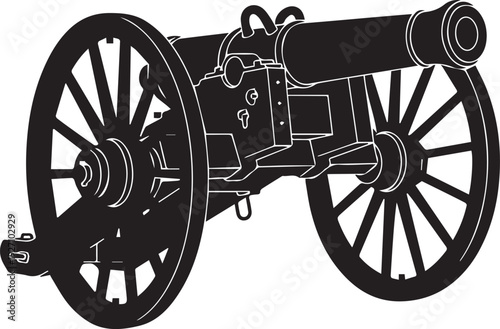 Antique field cannon artillery weapon silhouette vector illustration line art civil war