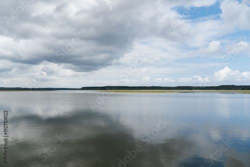 Wallpaper Mural Lake of Soustons reflecting cloudy sky with water lilies Torontodigital.ca