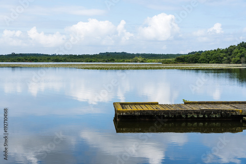 Wallpaper Mural Lake of Soustons reflecting a cloudy sky and wooden docks Torontodigital.ca