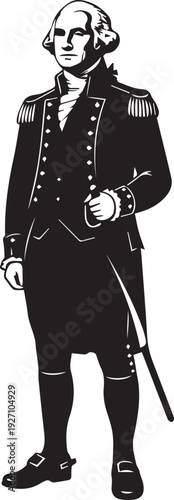 George washington vector silhouette illustration of american revolutionary general uniform