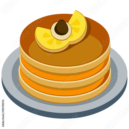 Stack of delicious pancakes with butter and orange on plate for breakfast or brunch delight