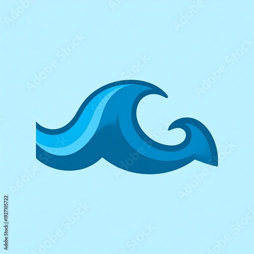 3D blue ocean wave logo icon isolated on light blue gradient background