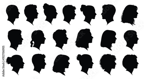 Diverse group of people head profiles vector illustration graphic design set showing various hairstyles and genders