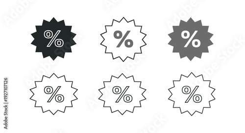Vector illustration of percentage sign starburst badges for discount sales and promotion designs